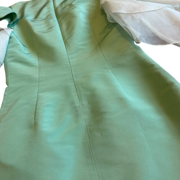 Neubyrne Seafoam Green Fitted Sheath Dress Mini Flowy Silk Sleeves Size Small - Picture 12 of 13